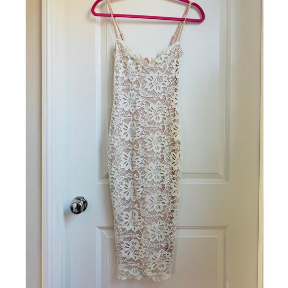 Nookie Ivory Paris Lace Midi Dress Small Bridal Cocktail Lacey Floral Mesh Sheer - Picture 5 of 11